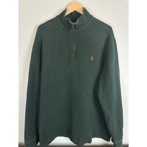 Vintage Polo Ralph Lauren Y2K Mens XL 1/4 Zip Mock Neck Green Cotton Sweater USA